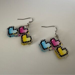 Pixel Heart Drop Earrings - Multicolor